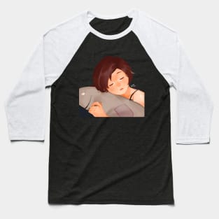 Short Hair Anime Girl Sleep Baseball T-Shirt